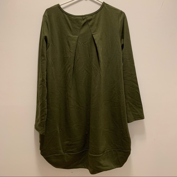 Army Green Pleated Neck Ladies Tunic Sweatshirt - Picture 2 of 2